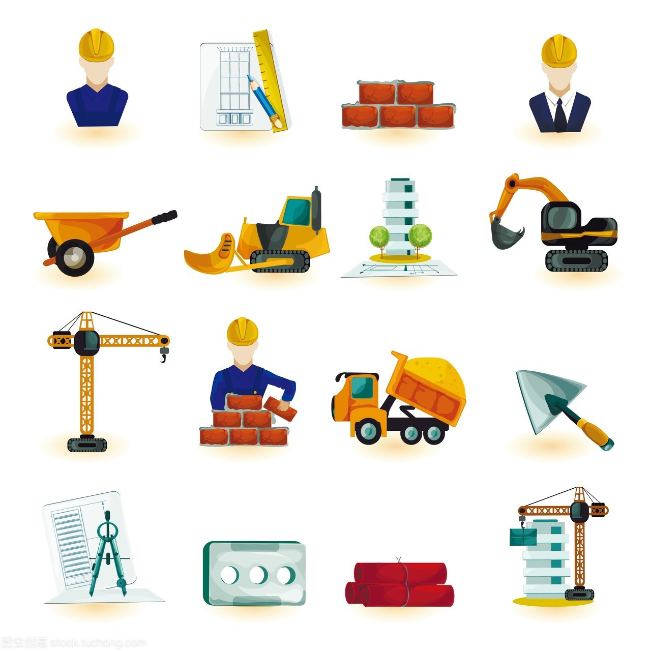 師工業(yè)和建筑工程師裝飾圖標設置孤立的矢量圖。師圖標設置